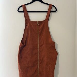 Shein Burnt Orange Corduroy Zip Front Overall Dress Women's XL